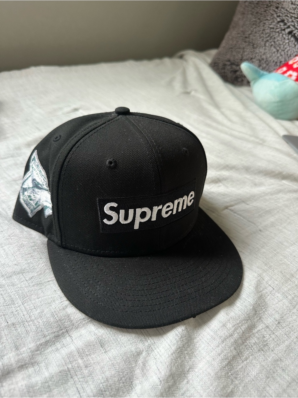 Supreme Black Snapback Hat with White Logo
